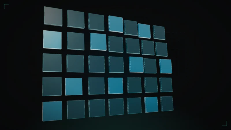 Abstract 3D lattice of record tiles with several highlighted