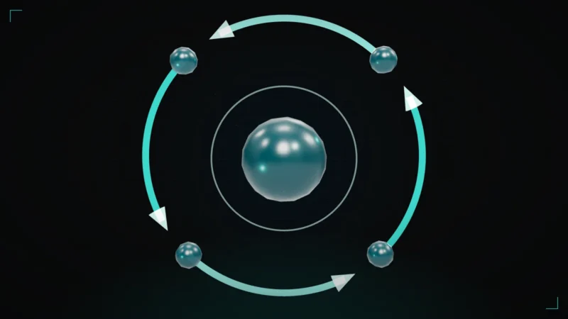 Abstract 3D lifecycle ring of four arrowed stages around a core