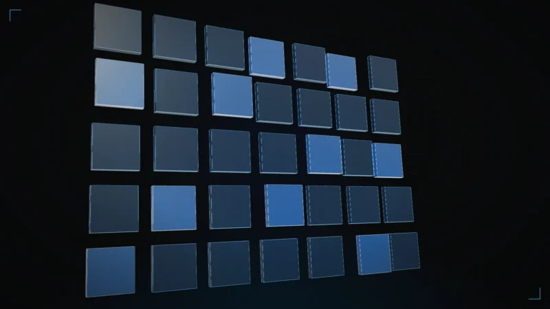 Abstract 3D lattice of record tiles with several highlighted